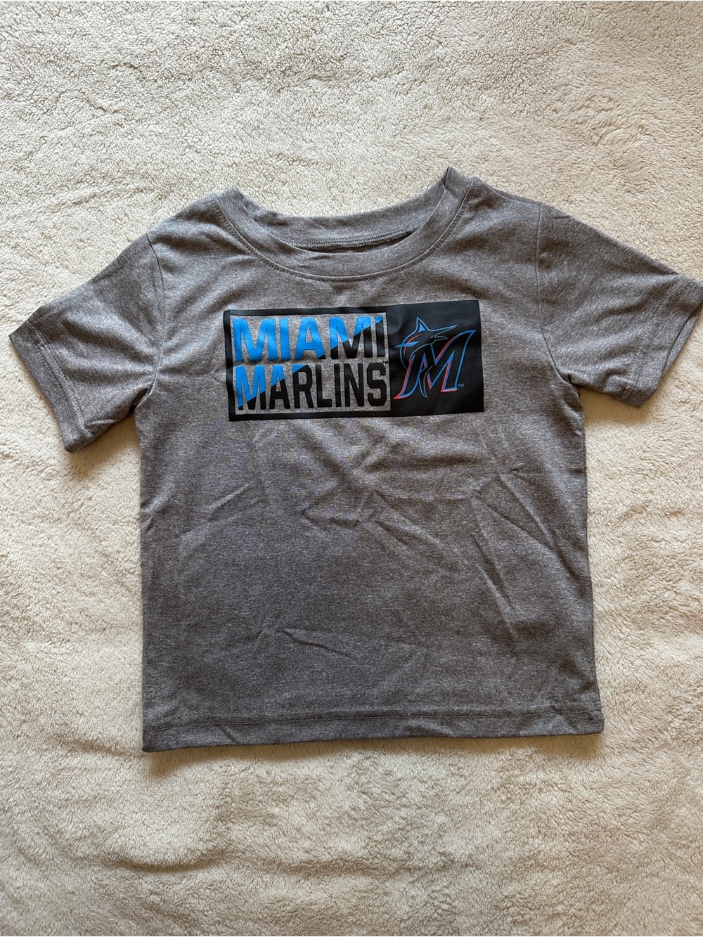 Genuine Merchandise Grey Miami Marlins Graphic Tee with Blue Accent